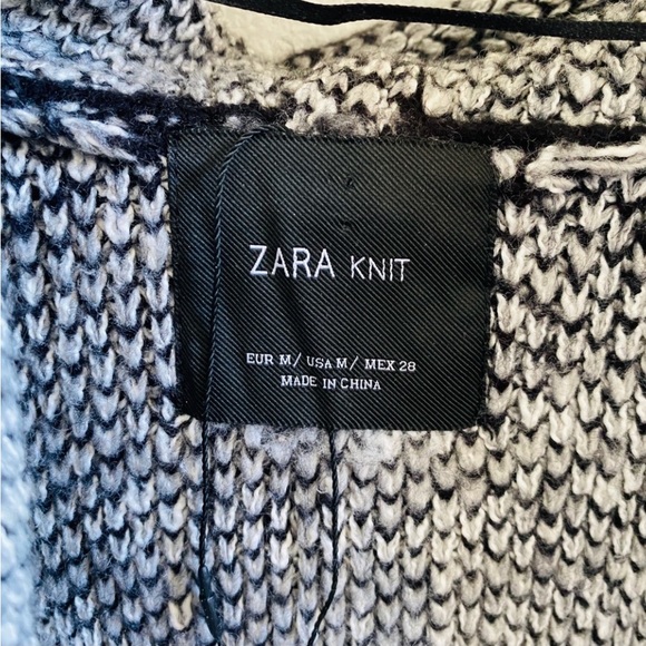 Zara knit womens gray hooded open front sweater cardigan black M - Picture 3 of 6